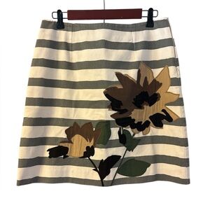 Boden Women’s Grey & Ivory Striped Cotton Skirt with Floral Appliqué